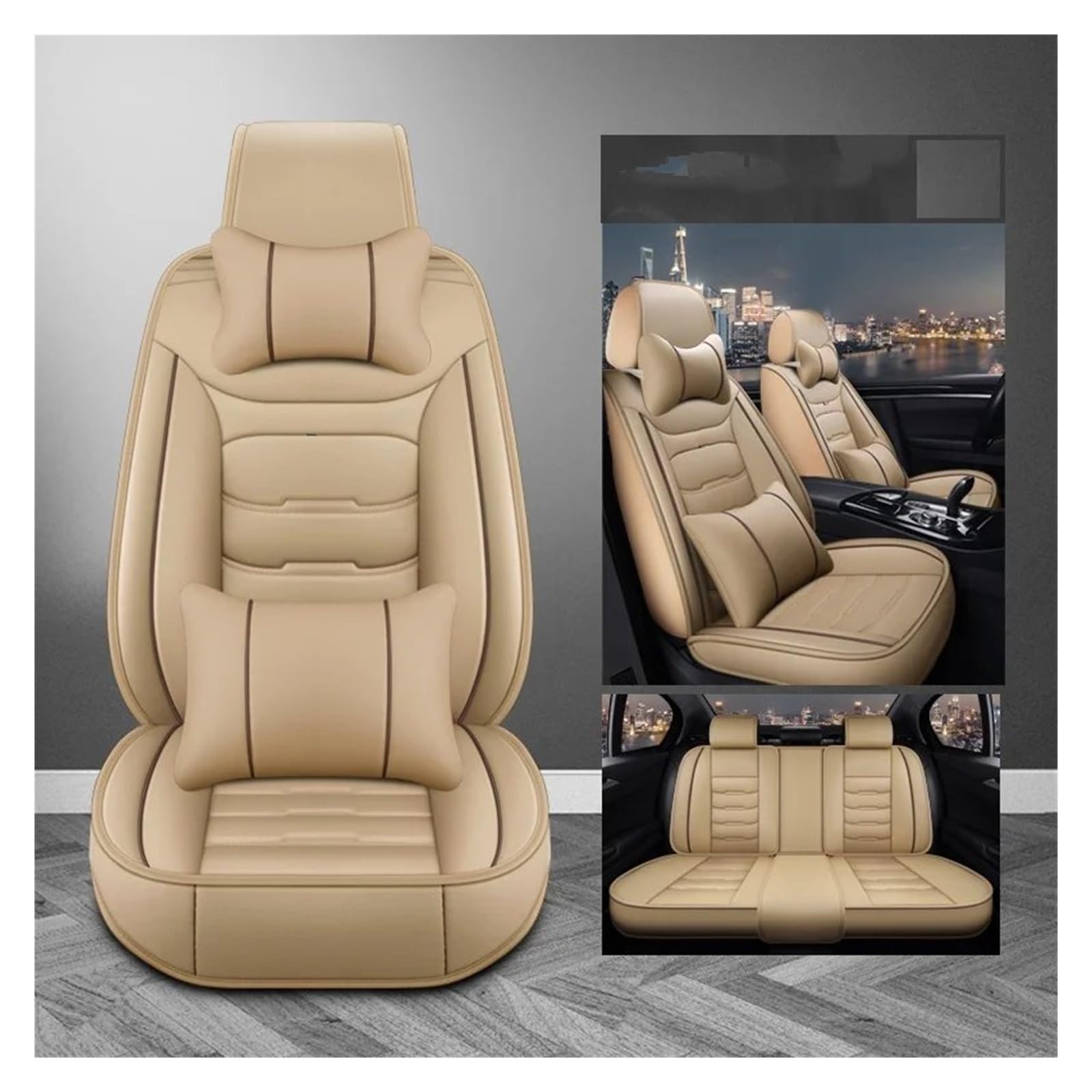 Autositzbezüge Für Hyundai Für Cncino I30 Ix25 I35 Für Elantra Für Santafe Für Reina Für Sonata Universal Leder 3D Auto Sitzbezug Auto-Schonbezüge(Beige 5seat a) von CQRBNE