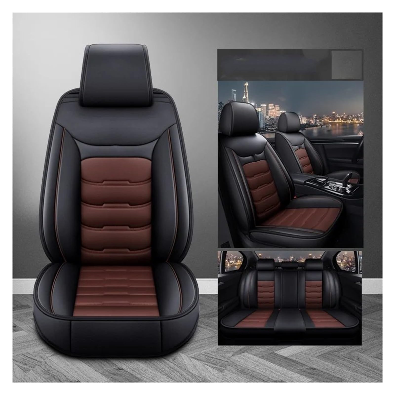 Autositzbezüge Für Hyundai Für Cncino I30 Ix25 I35 Für Elantra Für Santafe Für Reina Für Sonata Universal Leder 3D Auto Sitzbezug Auto-Schonbezüge(Black Coffee 5seat) von CQRBNE