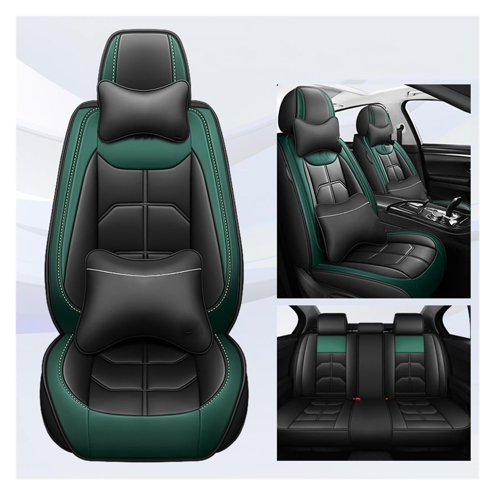 Autositzbezüge Für KIA Für Ceed Für Rio Für Carens Für Camival Für Ceed Für Picanto Für Tellurid Für Cerato Universal Auto Sitzbezug Auto-Schonbezüge(Black Green 5 Seat A) von CQRBNE