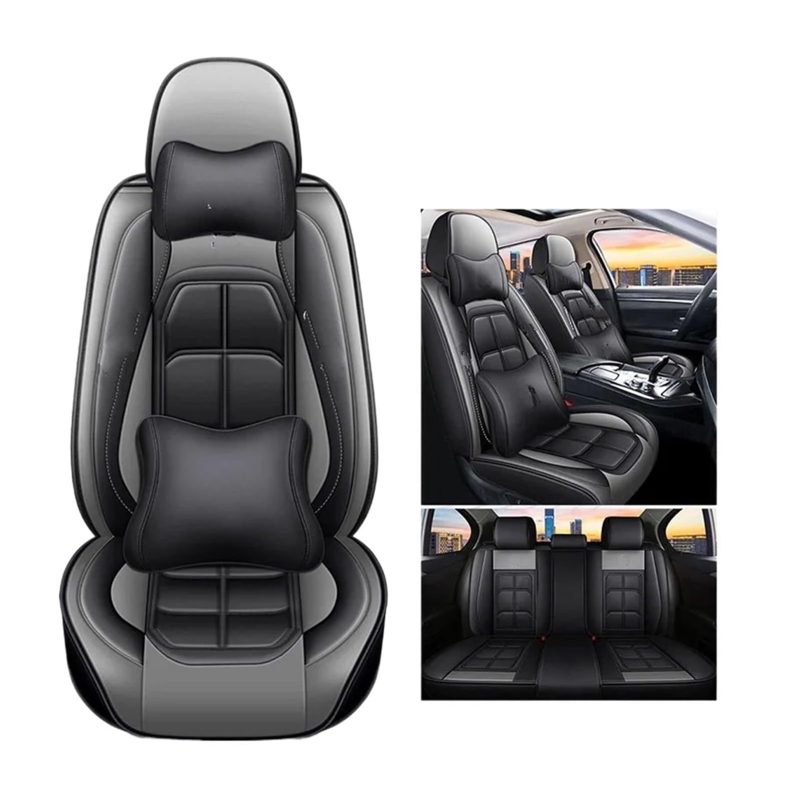 Autositzbezüge Für Toyota Für C-hr Für Rav4 Für Corolla Für Toyota Für Land Für Cruiser Alle Modelle Allgemeine Leder Auto Sitzbezug Auto-Schonbezüge(Black Grey Pillow) von CQRBNE