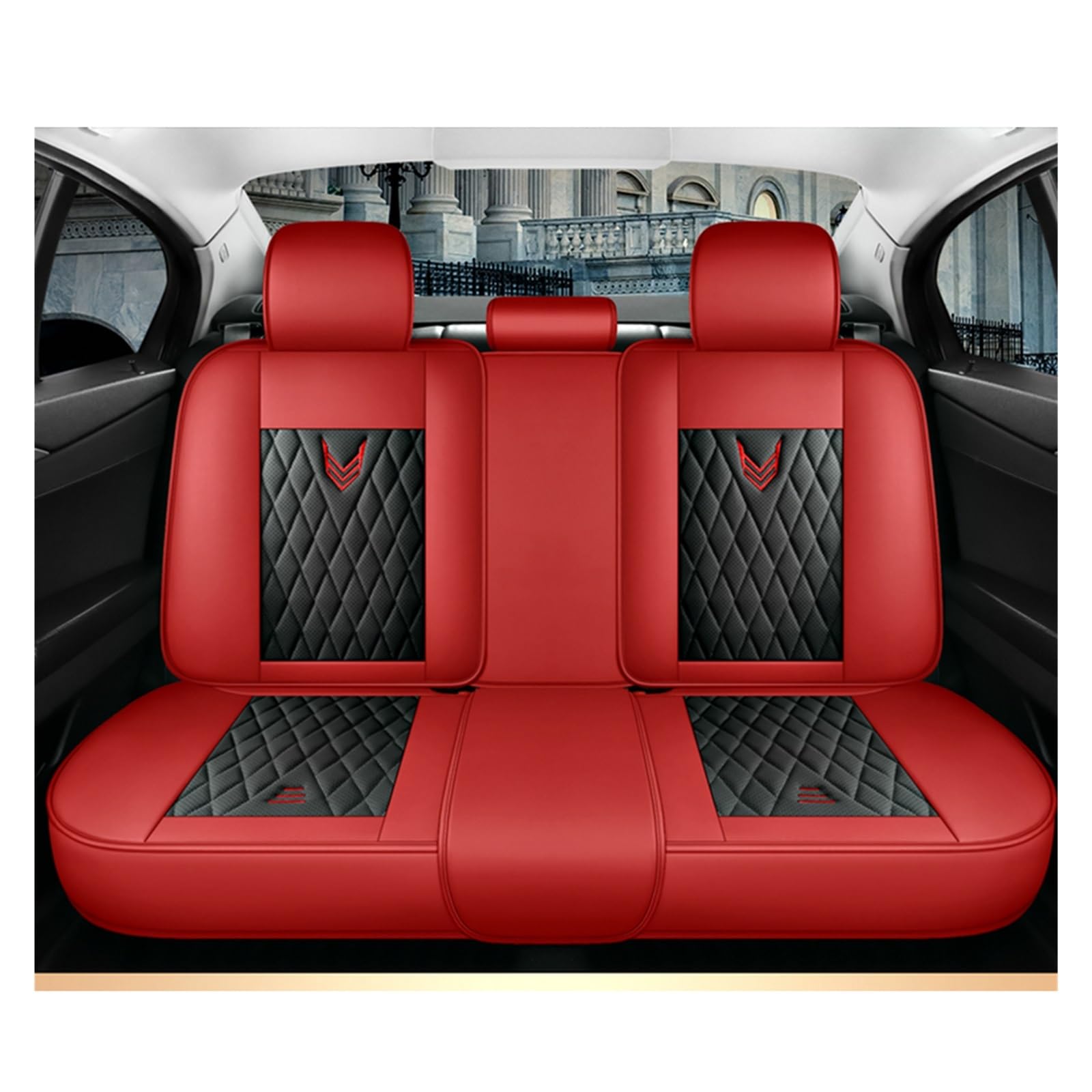 Autositzbezüge Für Volvo XC60 XC90 XC40 XC70 S60L C30 S80 S90 V50 V60 Universal Leder Auto Sitzbezug Innen Auto-Schonbezüge(Black Red Rear) von CQRBNE