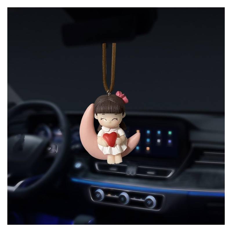 Autozubehör Innenraum Auto Innen Anhänger Dekor Nette Kuss Paar Schaukel Action Figur Hängen Gadget Auto Rückspiegel Frau Ornamente Zubehör Autozubehör Innenraum(Moon and Girl) von CQRBNE