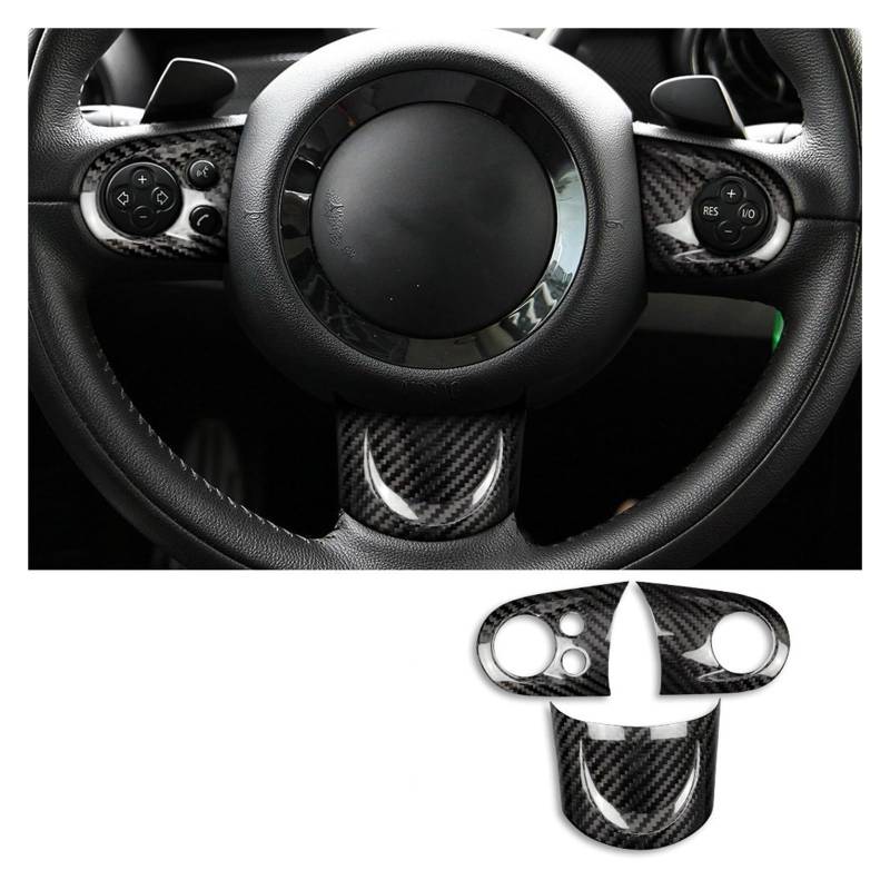 Autozubehör Innenraum Für MINI Für Cooper Für Countryman R60 R55 R56 R57 Auto Lenkrad Abdeckung Panel Taste Zubehör Innenausstattung Carbon Faser Autozubehör Innenraum(With holes black) von CQRBNE