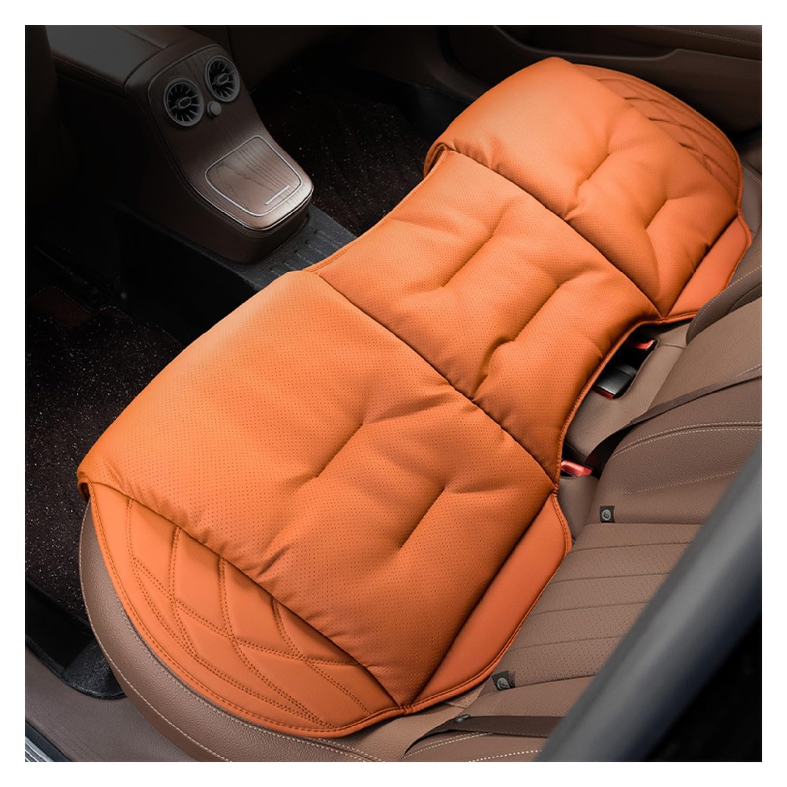 CQRBNE Autositzbezüge Autositzkissen Hauptfahrer Universelles Vier-Jahreszeiten-Ledersitzkissen Passende Sitzbezüge Auto-Schonbezüge(Rear Seat-Orange) von CQRBNE