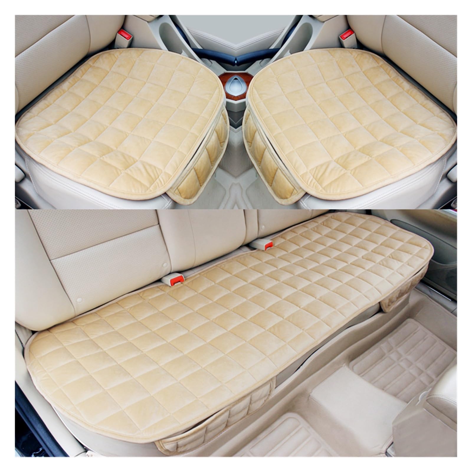 CQRBNE Autositzbezüge Beflockung Tuch Auto Sitz Abdeckung Warme Plüsch Vorne Hinten Winter Auto Sitzkissen Auto Innenräume Für Limousine SUV MPV Auto-Schonbezüge(3pcs beige) von CQRBNE