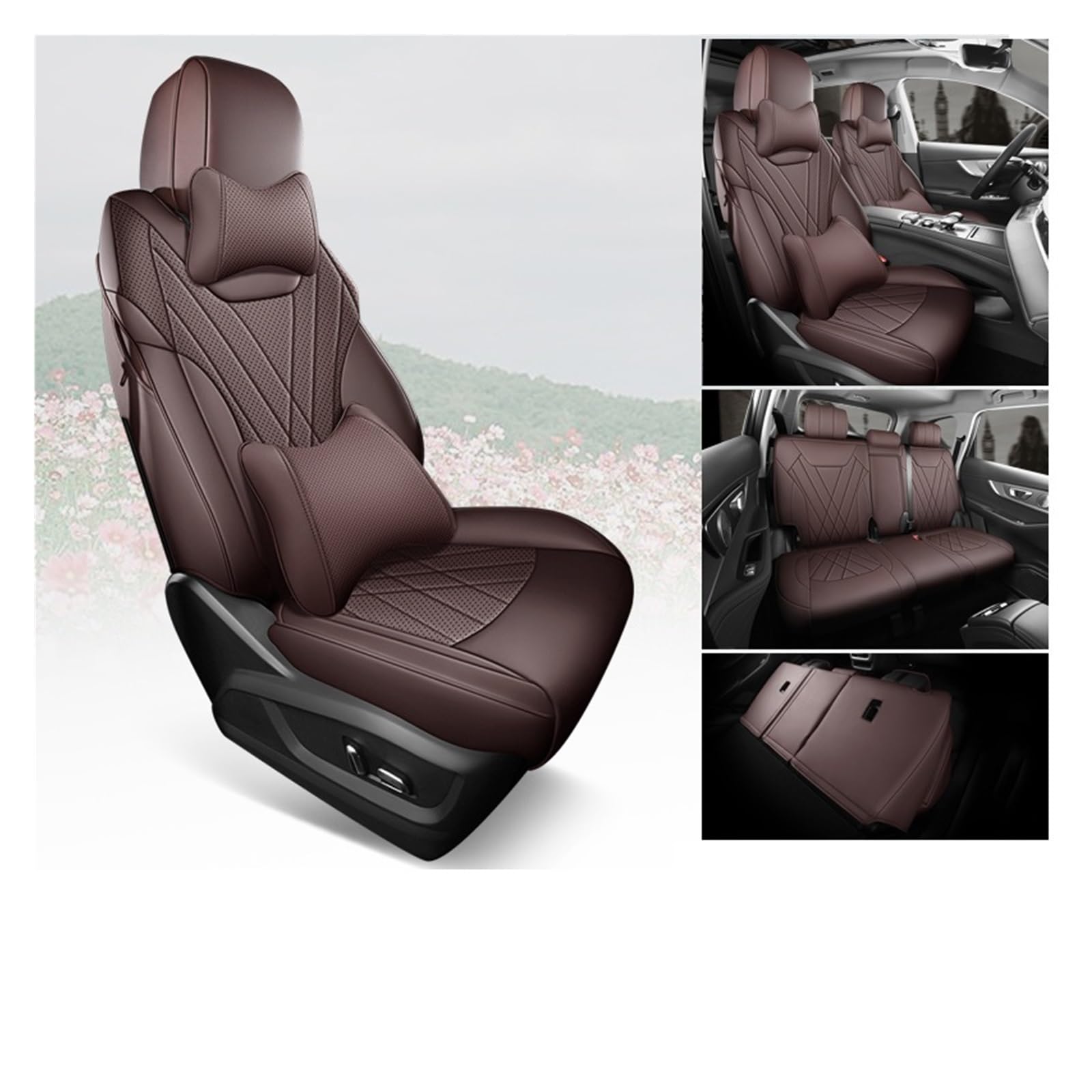 CQRBNE Autositzbezüge Für Chery Für Tiggo 8 Pro 8 Plus 8Pro Mit Vorne Und Hinten Full Set 5 Sitzer Auto Zubehör Sitzbezüge Leder Auto-Schonbezüge(Luxury Coffee) von CQRBNE