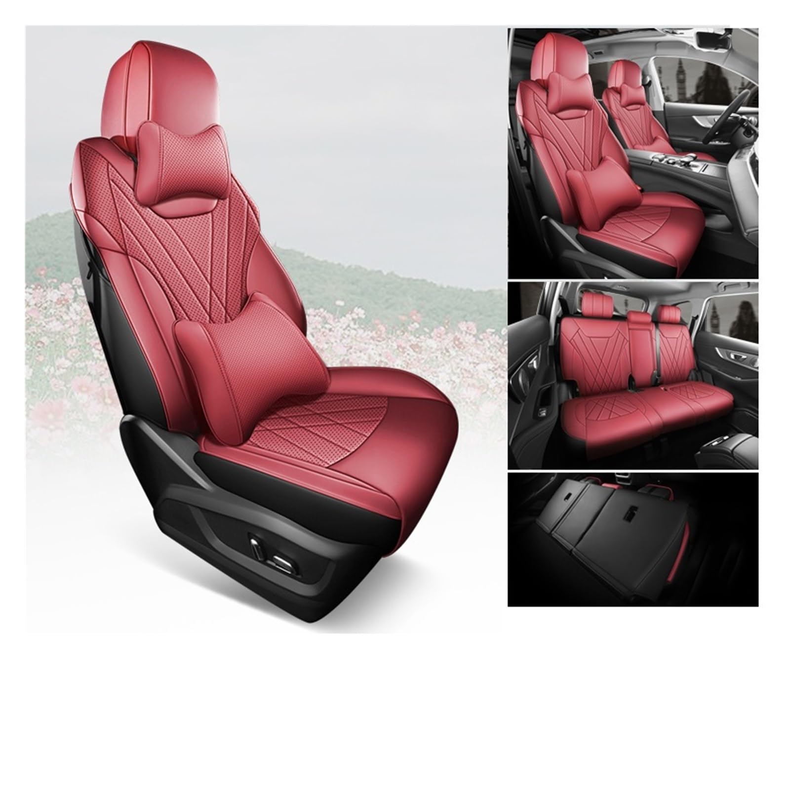 CQRBNE Autositzbezüge Für Chery Für Tiggo 8 Pro 8 Plus 8Pro Mit Vorne Und Hinten Full Set 5 Sitzer Auto Zubehör Sitzbezüge Leder Auto-Schonbezüge(Luxury red) von CQRBNE