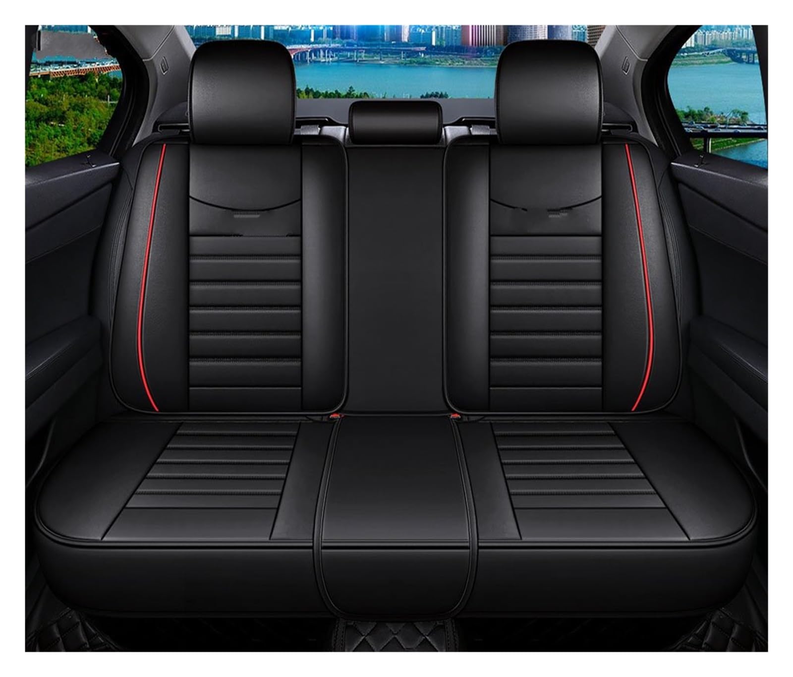 CQRBNE Autositzbezüge Für Chrysler 200 300C Schwarz Universal Leder Autositzbezüge Zubehör Auto-Schonbezüge(Rear Seats E) von CQRBNE