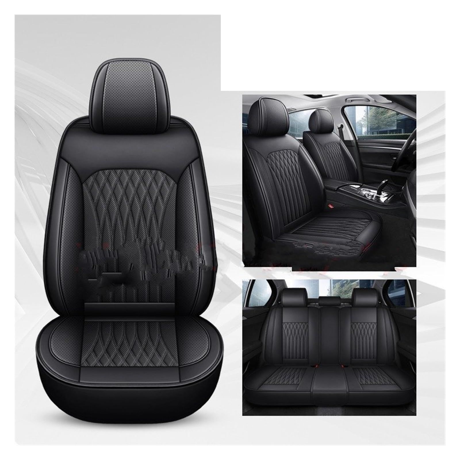 CQRBNE Autositzbezüge Für Clio Für FIAT Für Panda Für Lancia Pu-Leder Universal Autositzbezug Auto-Schonbezüge(Black 5 Seat) von CQRBNE