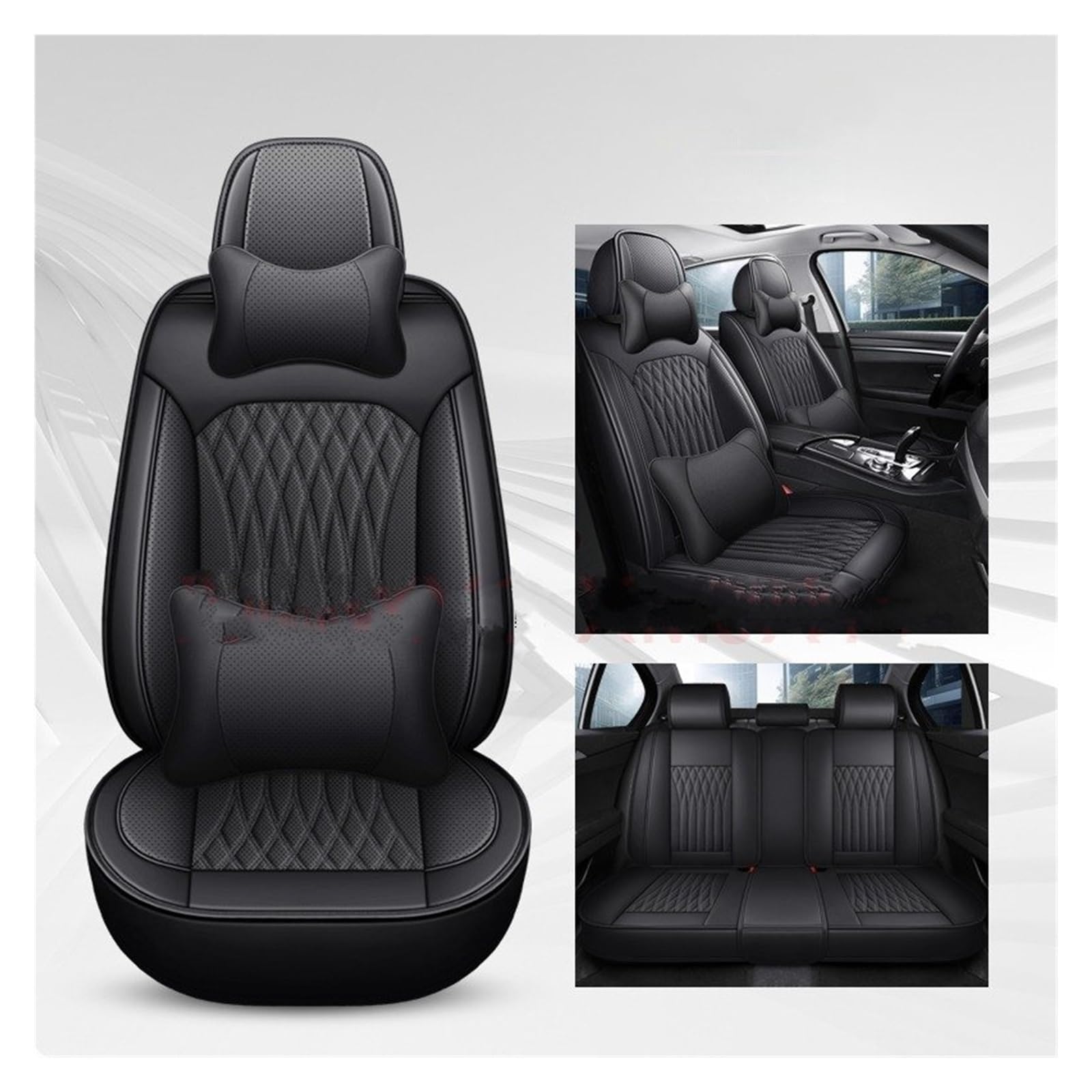 CQRBNE Autositzbezüge Für Clio Für FIAT Für Panda Für Lancia Pu-Leder Universal Autositzbezug Auto-Schonbezüge(Black 5 Seat a) von CQRBNE