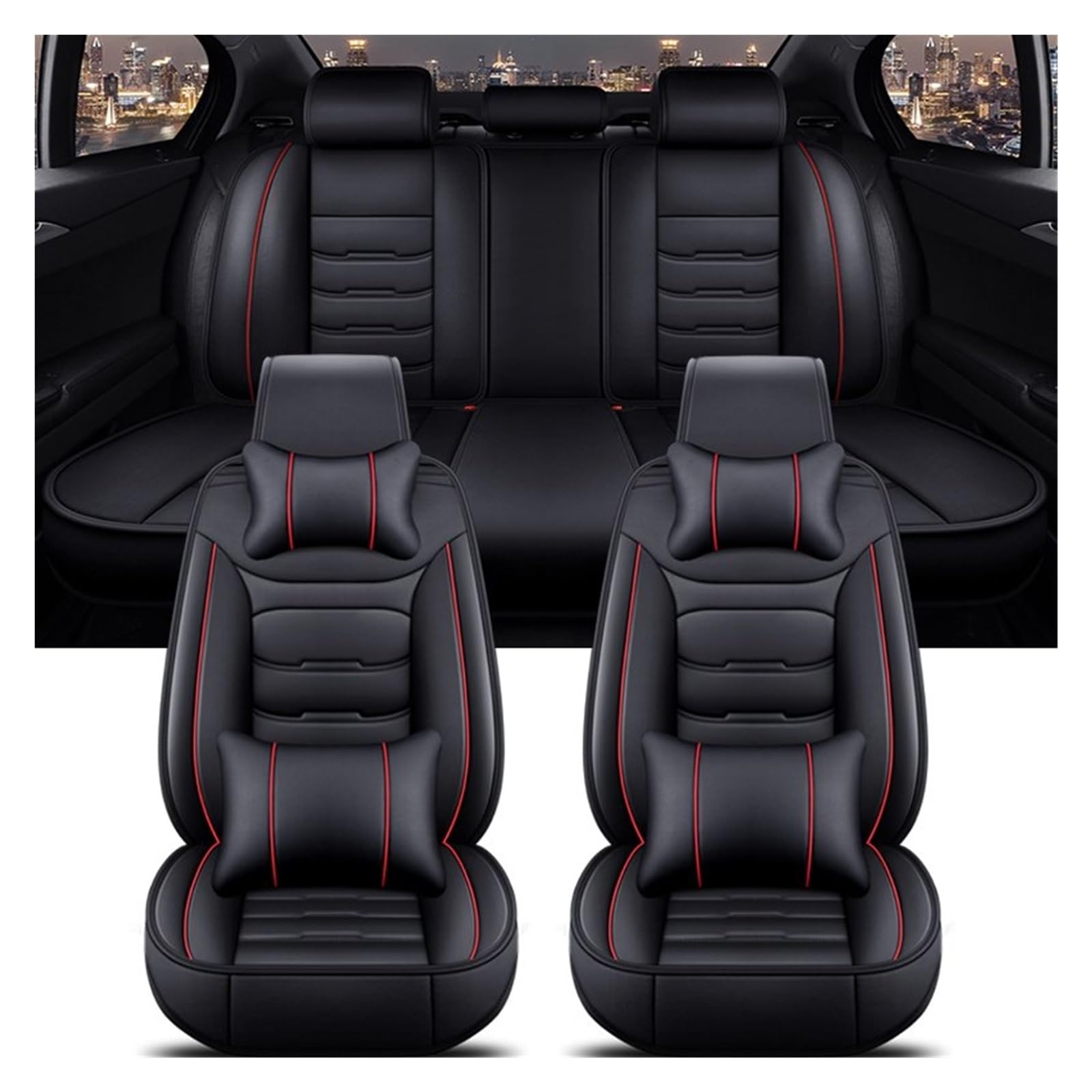 CQRBNE Autositzbezüge Für Duster Für Kadjar Für Scenic Für Espace Für Fluence Für Koleos Alle Automodelle Universal Auto Sitzbezug Auto-Schonbezüge(Black Red 5 Seat A) von CQRBNE