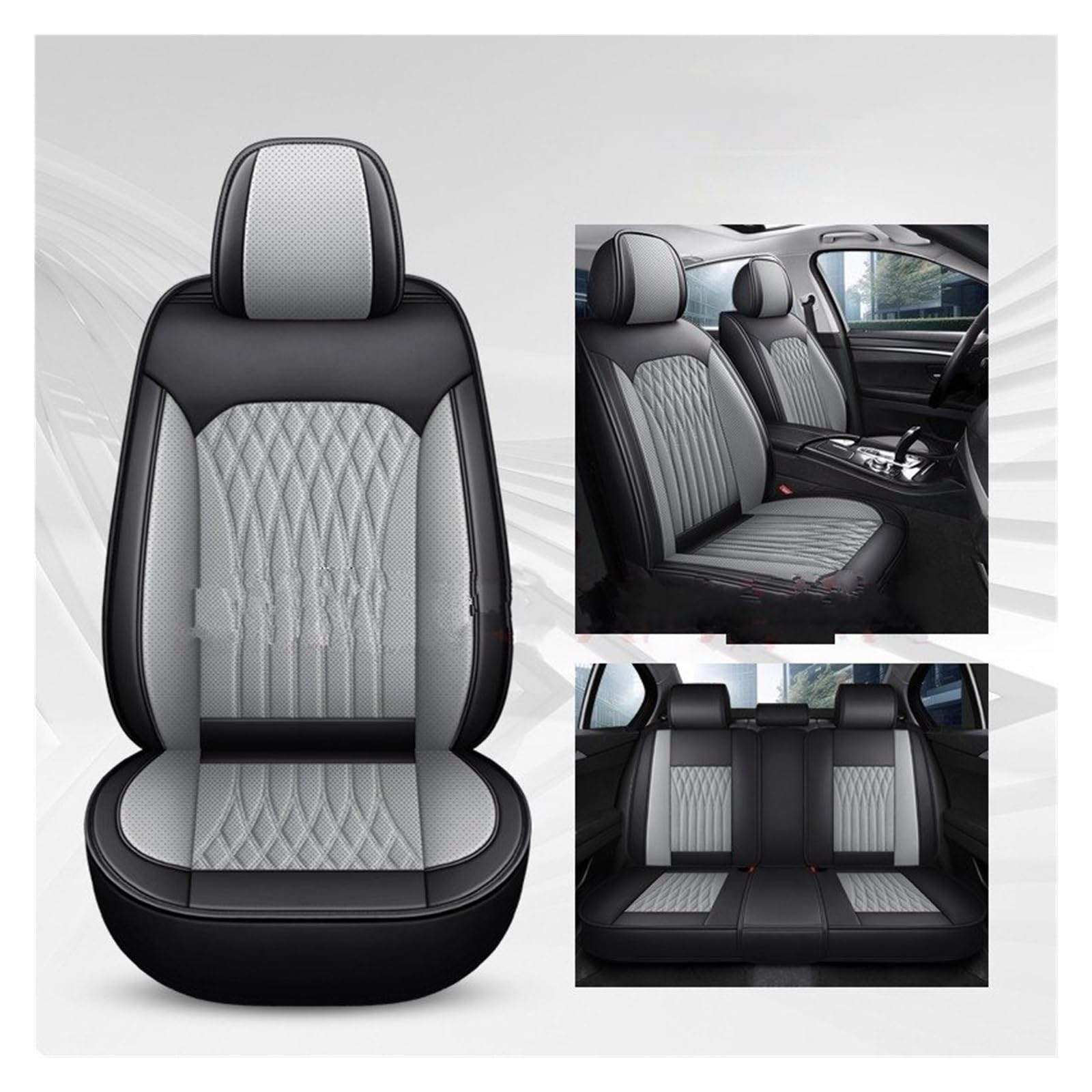 CQRBNE Autositzbezüge Für Ford Für Fiesta Für Fusion Für Mondeo Für Taurus Für Mustang Für Territory Pu Leder Universal Auto Sitz Abdeckung Auto-Schonbezüge(Black Gray 5 Seat) von CQRBNE