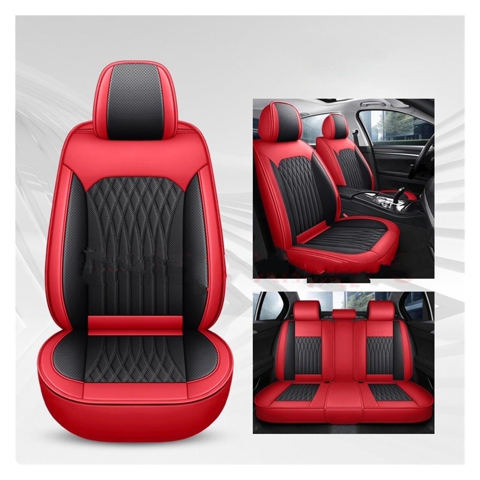 CQRBNE Autositzbezüge Für Ford Für Fiesta Für Fusion Für Mondeo Für Taurus Für Mustang Für Territory Pu Leder Universal Auto Sitz Abdeckung Auto-Schonbezüge(Black Red 5 Seat) von CQRBNE