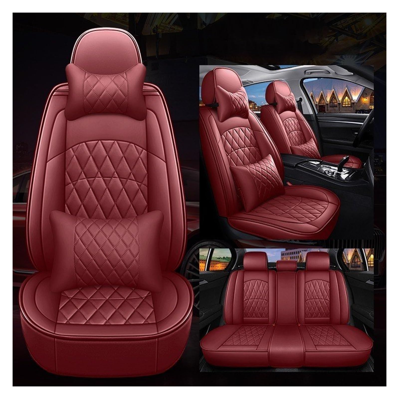 CQRBNE Autositzbezüge Für Haval Alle Modelle H1 H2 H3 H4 H6 H7 H8 H9 H5 M6 H2S H6coupe Auto Zubehör Leder Auto Sitzbezug Auto-Schonbezüge(Wine red Pillow) von CQRBNE