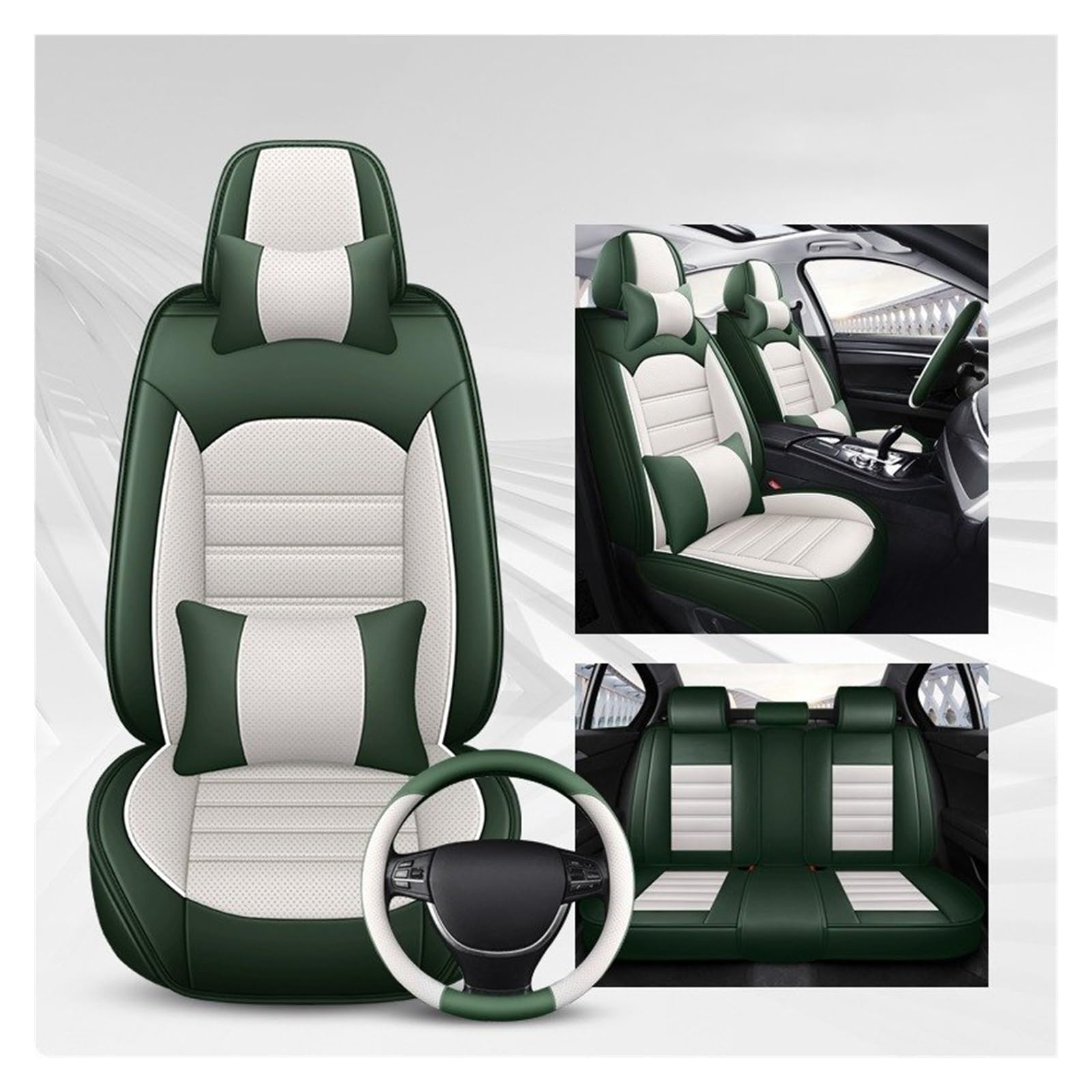 CQRBNE Autositzbezüge Für Hyundai Für Santa Für Tucson Für Renalang Für Domina Komplettes Set Atmungsaktives Leder Universal Autositzbezüge Auto-Schonbezüge(Green with Pillow) von CQRBNE