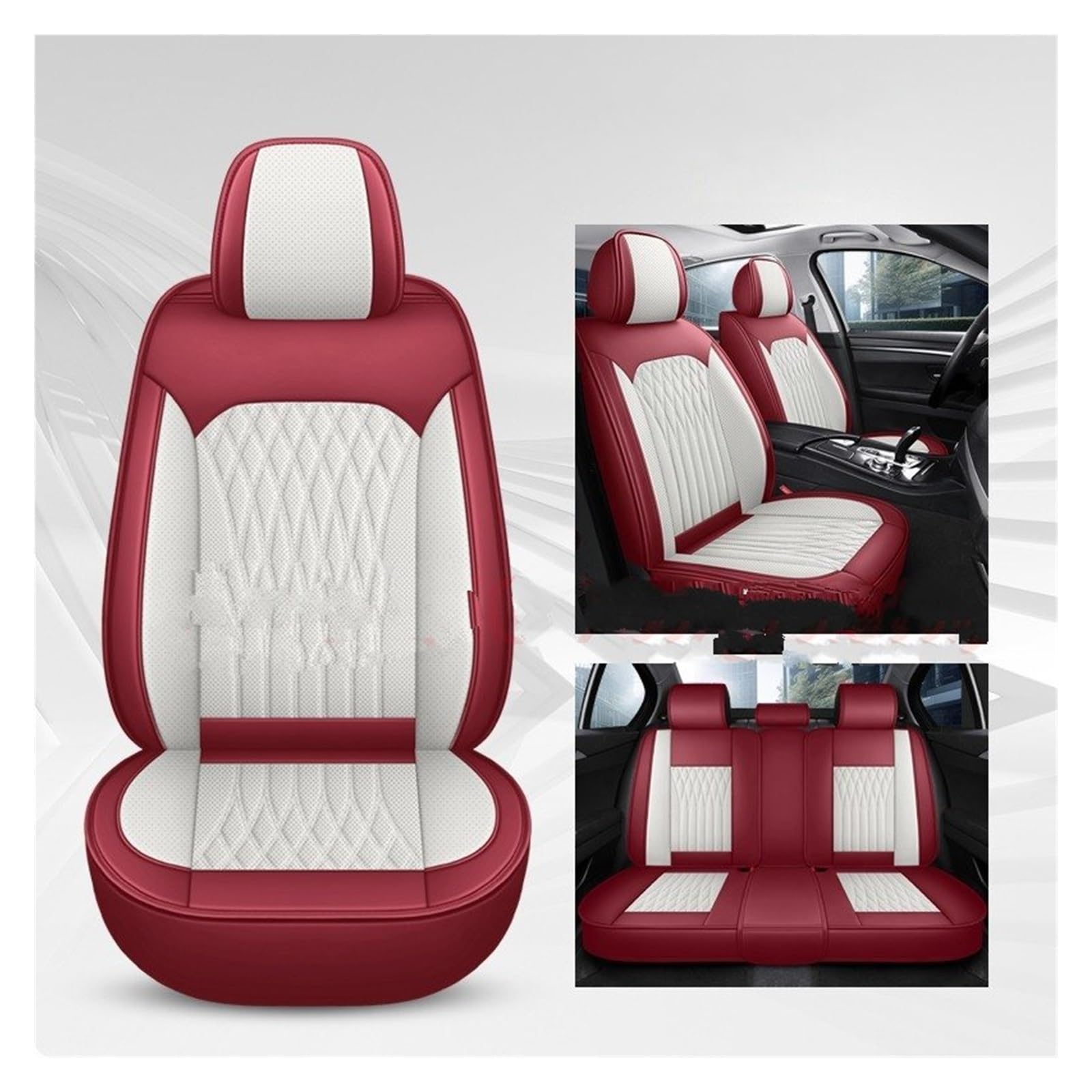 CQRBNE Autositzbezüge Für Infiniti FX35 ESQ EX25 JX35 M25 M35 QX50 QX56 Q50 QX60 QX70 Q60 G35 Pu Leder Universal Auto Sitzbezug Auto-Schonbezüge(White Red 5 Seat) von CQRBNE