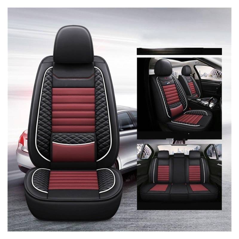 CQRBNE Autositzbezüge Für Lincoln Für Aviator Für MKZ Für Mark LT Für MKC Für Continental Für MKX 5 Sitze Auto Leder Sitzbezug Auto-Schonbezüge(5 Seats Black red) von CQRBNE