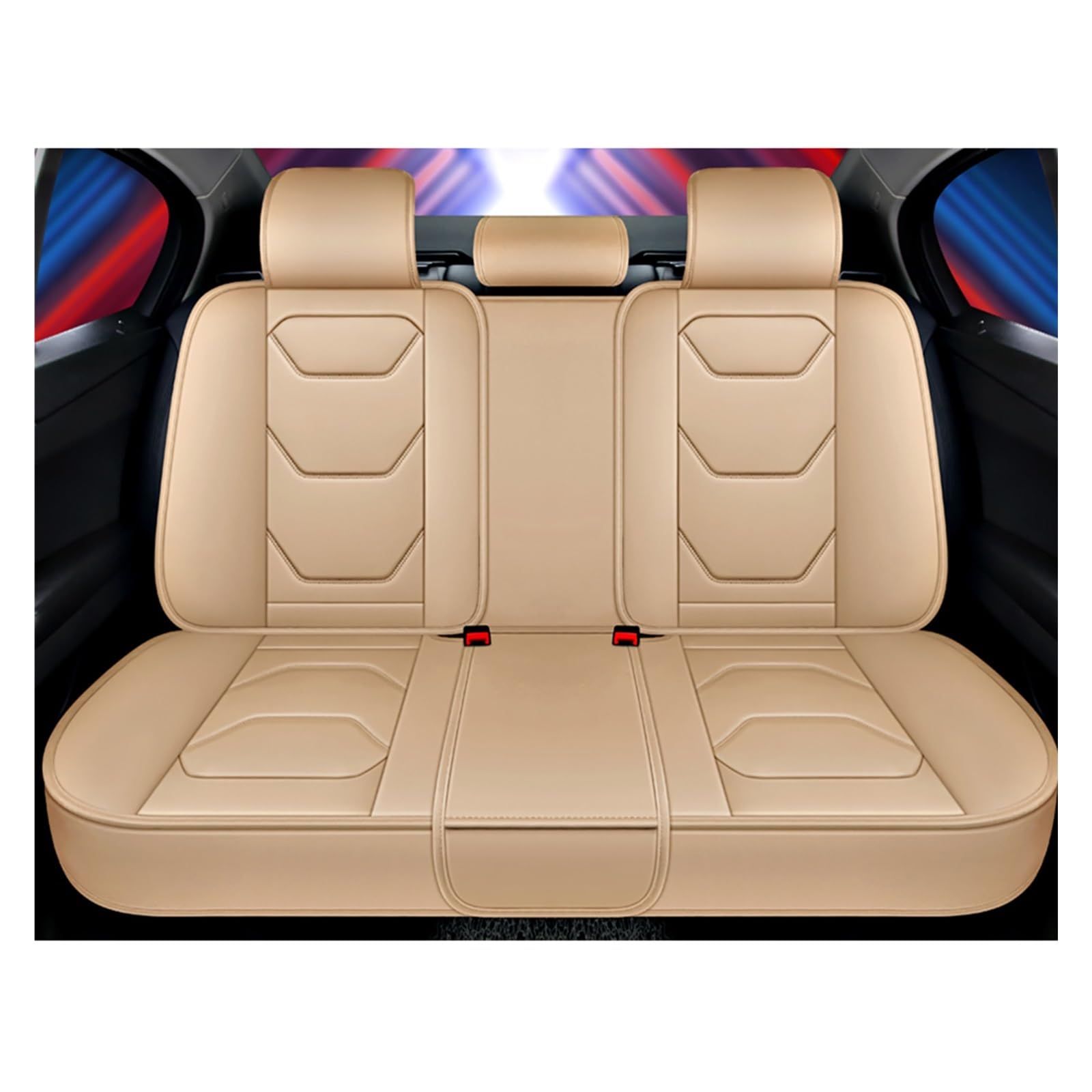 CQRBNE Autositzbezüge Für Mitsubishi Für ASX Für Outlander Für Lancer Für Pajero Für Galant Für Carisma Universal Leder Auto Sitzbezüge Auto-Schonbezüge(Beige Rear) von CQRBNE