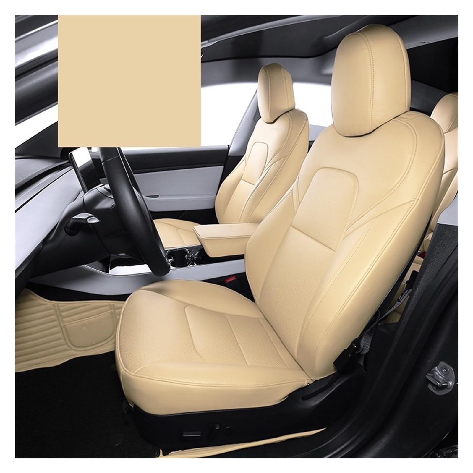 CQRBNE Autositzbezüge Für Modell Y Für Modell 3 Halbbezogener 5-Sitzer-Sitzbezug Aus ECO-Leder Autositzbezug-Zubehör Auto-Schonbezüge(Beige) von CQRBNE