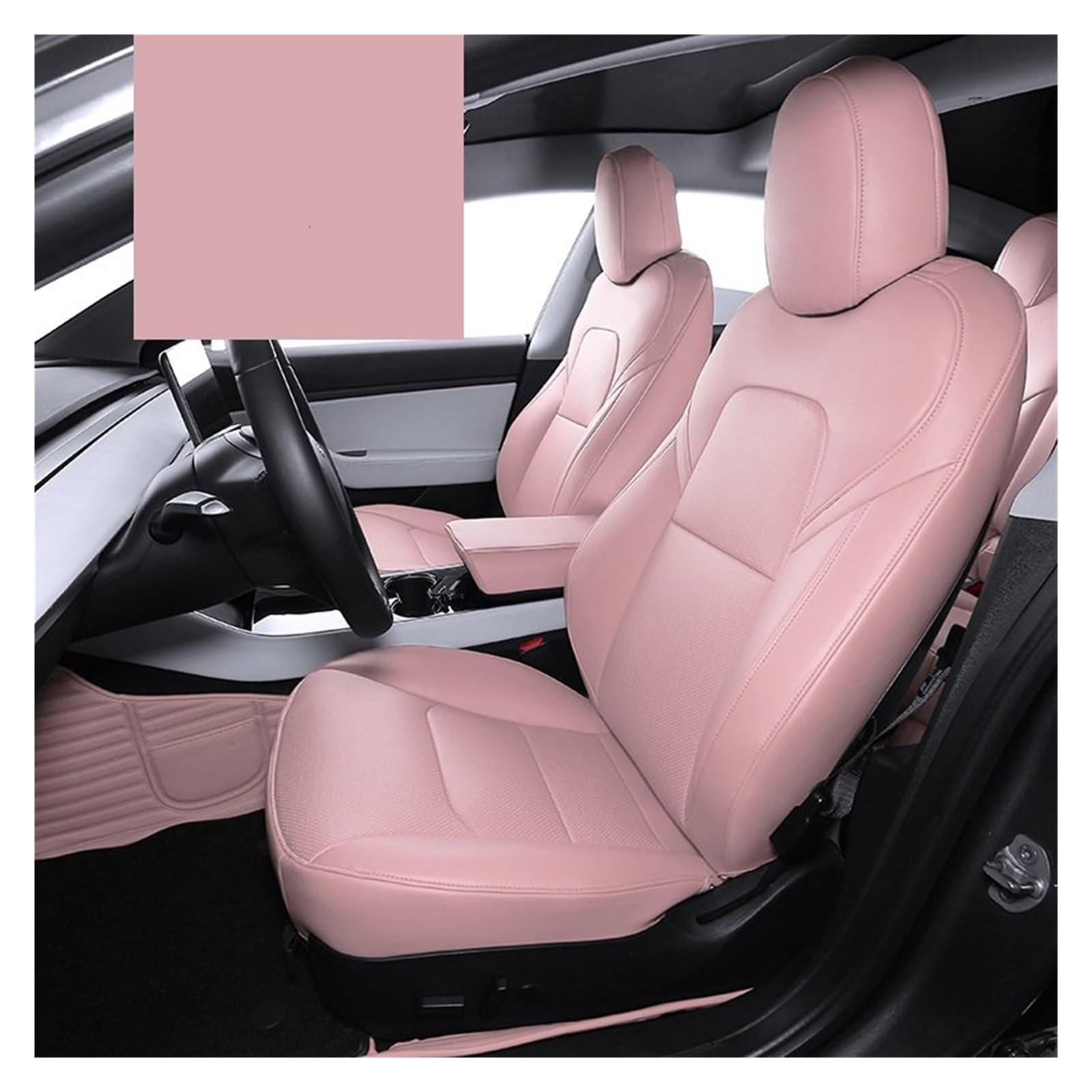 CQRBNE Autositzbezüge Für Modell Y Für Modell 3 Halbbezogener 5-Sitzer-Sitzbezug Aus ECO-Leder Autositzbezug-Zubehör Auto-Schonbezüge(Pink) von CQRBNE