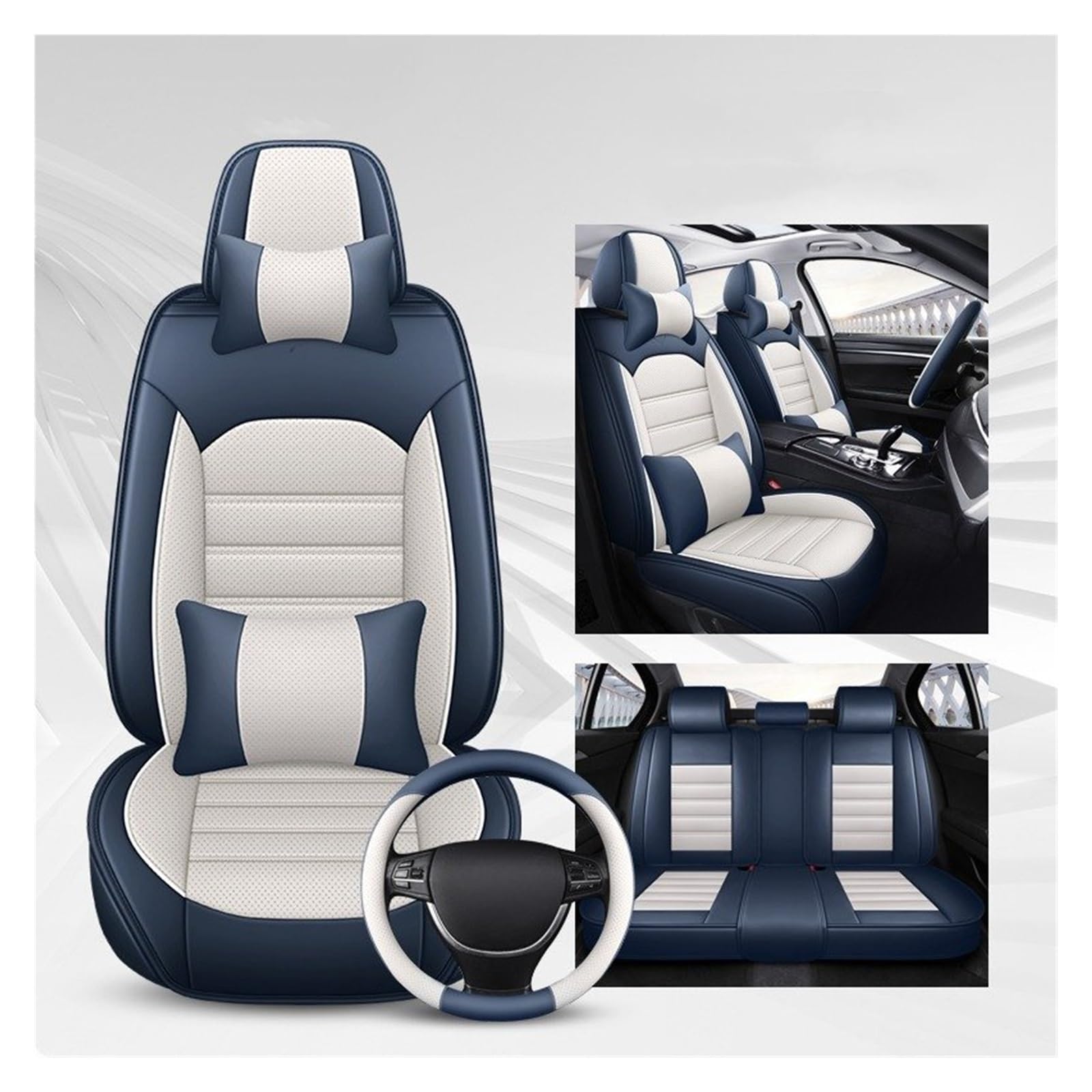 CQRBNE Autositzbezüge Für Polo Für Quest Für Tiguan Für Jetta Für Golf Für Lavida Für Sagitar Für Santana Vollen Satz Leder Universal Auto Sitz Abdeckung Auto-Schonbezüge(Blue with Pillow) von CQRBNE