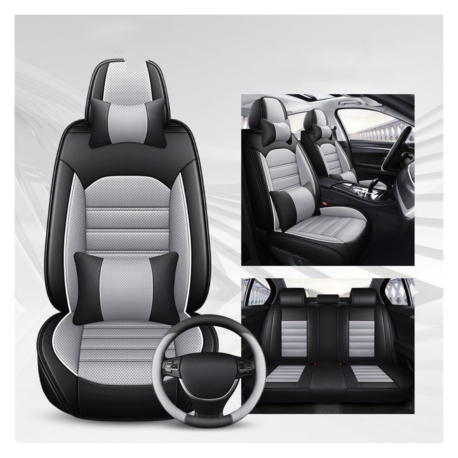 CQRBNE Autositzbezüge Für Polo Für Quest Für Tiguan Für Jetta Für Golf Für Lavida Für Sagitar Für Santana Vollen Satz Leder Universal Auto Sitz Abdeckung Auto-Schonbezüge(Gray with Pillow) von CQRBNE