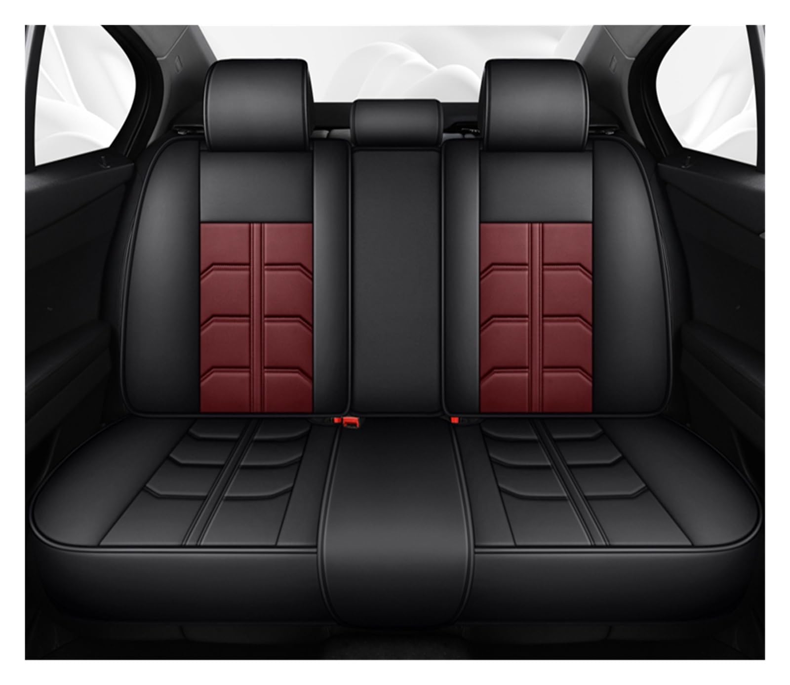 CQRBNE Autositzbezüge Für Sport Für Master 3 Scenic Für Megane Für Trafic Für Talisman Für Duster Universal Leder Auto Sitzbezug Auto-Schonbezüge(Rear Seats-Wine Red) von CQRBNE