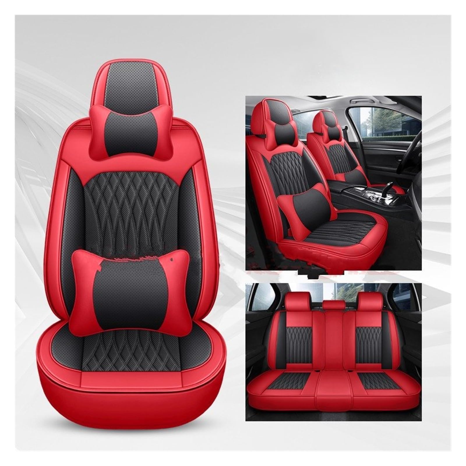 CQRBNE Autositzbezüge Für Subaru Für Forester Für Outback XV Für Impreza Für Levorg Für Legacy Für WRX Pu Leder Universal Auto Sitz Abdeckung Auto-Schonbezüge(Black Red 5 Seat A) von CQRBNE