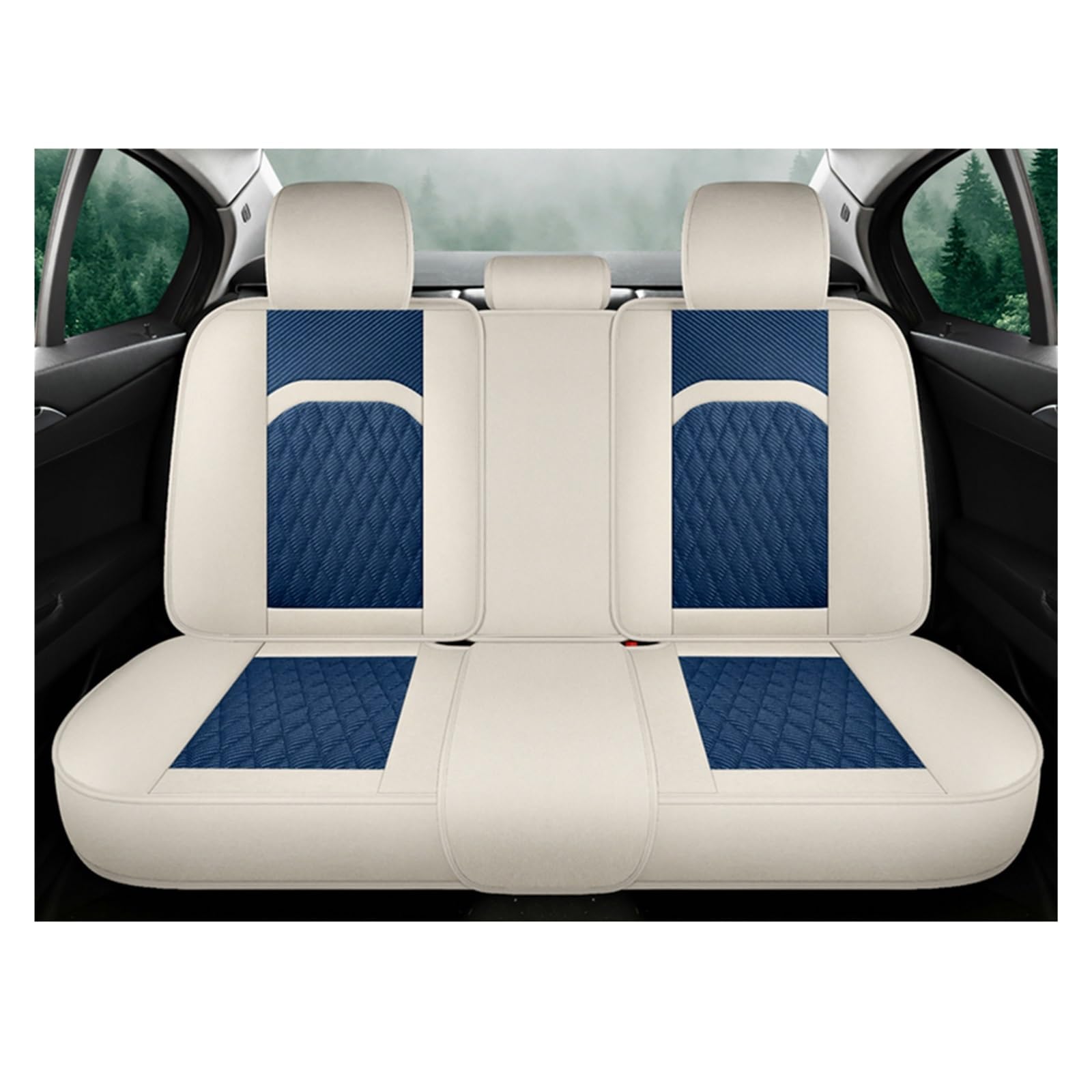 CQRBNE Autositzbezüge Für Volvo V40 Universal Autositzbezug Komplettset Kissen Autozubehör Innenausstattung Damen Auto-Schonbezüge(Beige Blue Rear) von CQRBNE