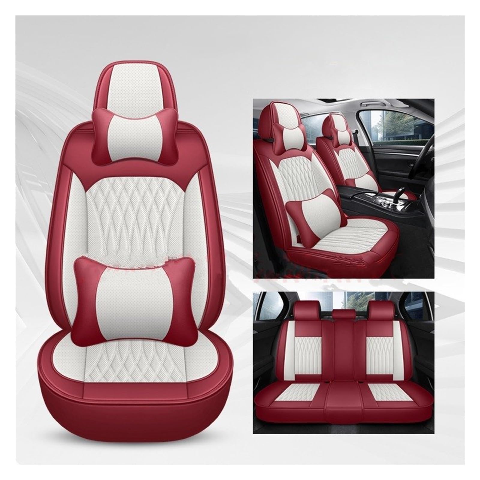 CQRBNE Autositzbezüge Für X5 E87 E87 X1 F48 X2 X3 X4 X6 X7 M3 M4 M5 Alle Automodelle Pu-Leder Universal Autositzbezug Auto-Schonbezüge(White Red 5 Seat A) von CQRBNE