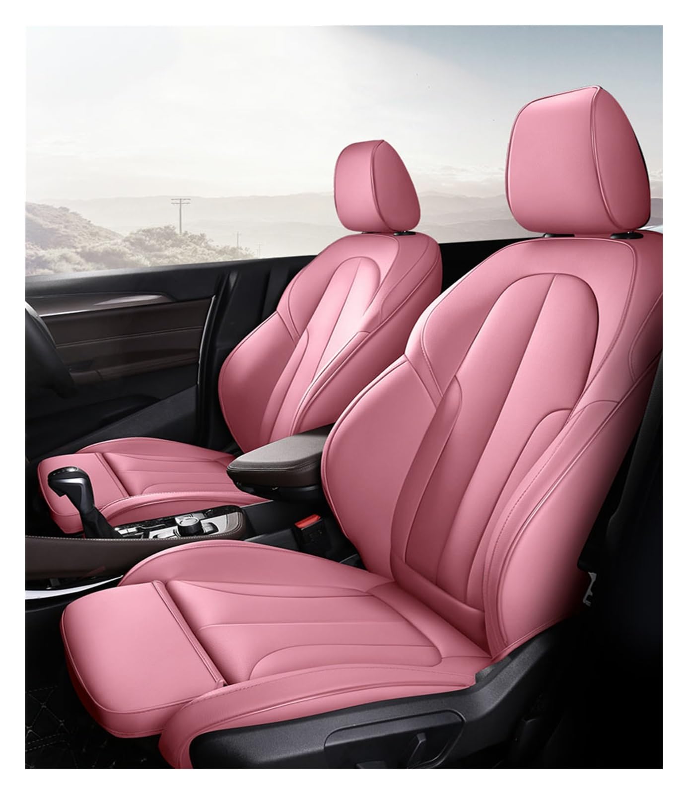 CQRBNE Autositzbezüge Für X5 X6 Z4 E53 E70 E71 E72 E85 E86 E89 F15 Autositzbezüge Set Leder Komplettset Auto-Schonbezüge(PINK) von CQRBNE