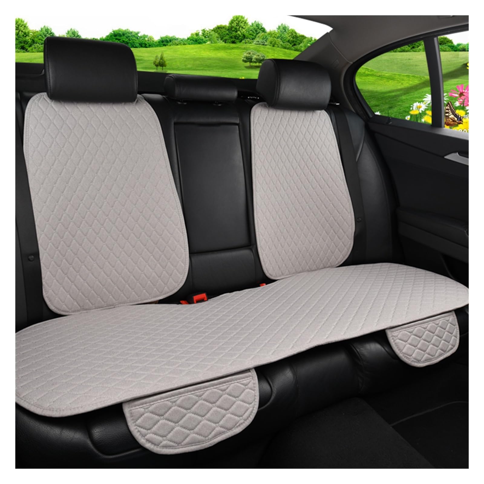 CQRBNE Autositzbezüge Sommer Auto Sitz Abdeckung Protector Leinen Vorne Hinten Zurück Full Set Kissen Flachs Pad Matte Rückenlehne Auto Zubehör Innen Auto-Schonbezüge(1 Set Gray) von CQRBNE