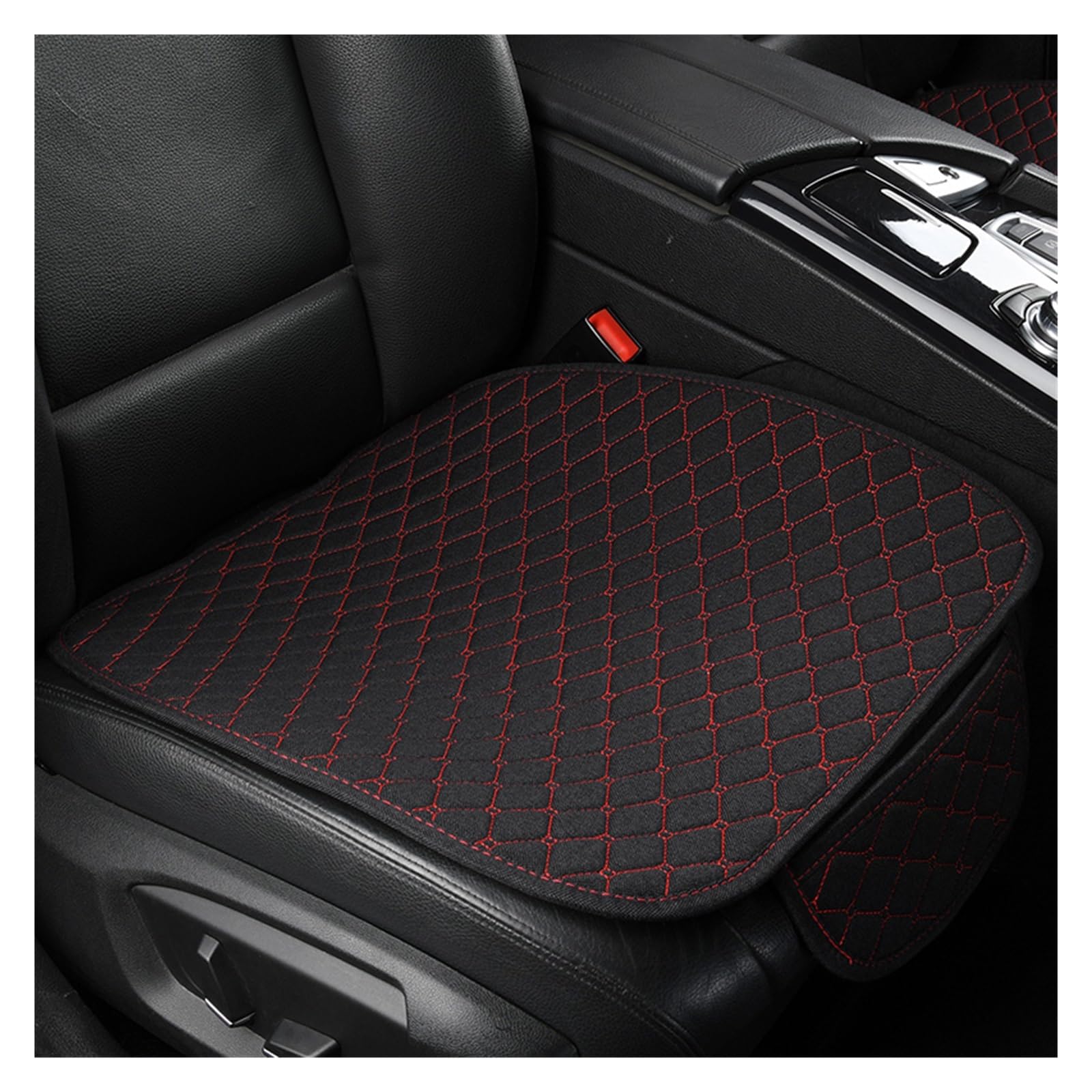 CQRBNE Autositzbezüge Sommer Auto Sitz Abdeckung Protector Leinen Vorne Hinten Zurück Full Set Kissen Flachs Pad Matte Rückenlehne Auto Zubehör Innen Auto-Schonbezüge(1black red pad) von CQRBNE