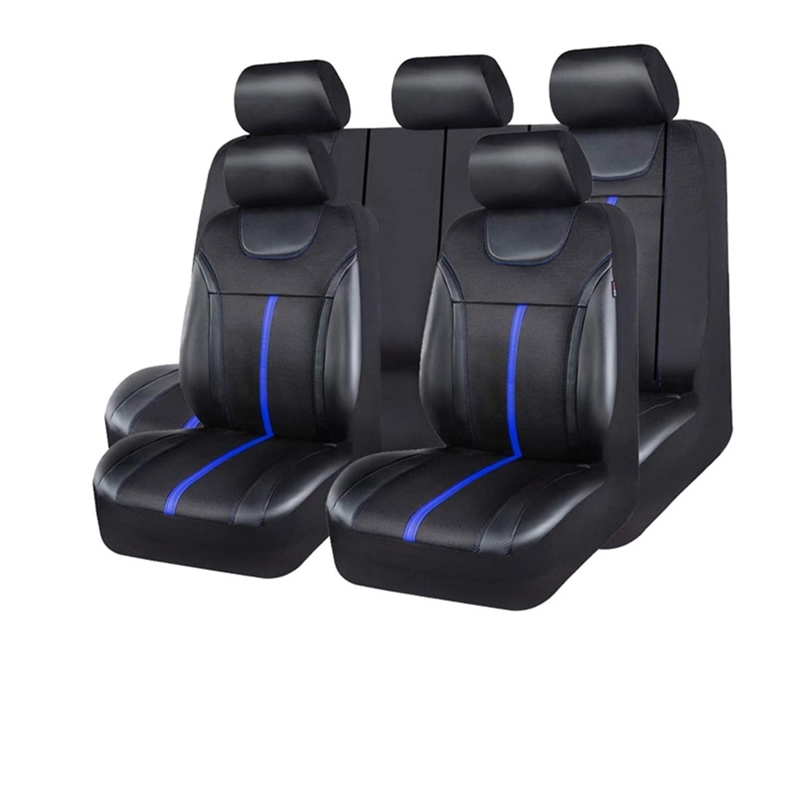 CQRBNE Autositzbezüge Universal-Autositzbezug-Set Aus PU-Leder Und Netzstoff Auto Unisex Für Die Meisten Autos SUVs Vans LKWs Sitzkissen Auto-Schonbezüge(5 seat Blue) von CQRBNE