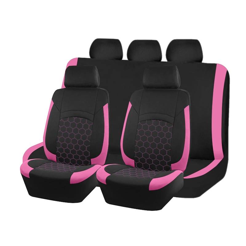 CQRBNE Autositzbezüge Universelle Autositzbezüge Passend Für Die Meisten Autos SUV LKW Transporter Mit Sechseckiger Stickerei Im Autoinnenraum Auto-Schonbezüge(Pink Set) von CQRBNE