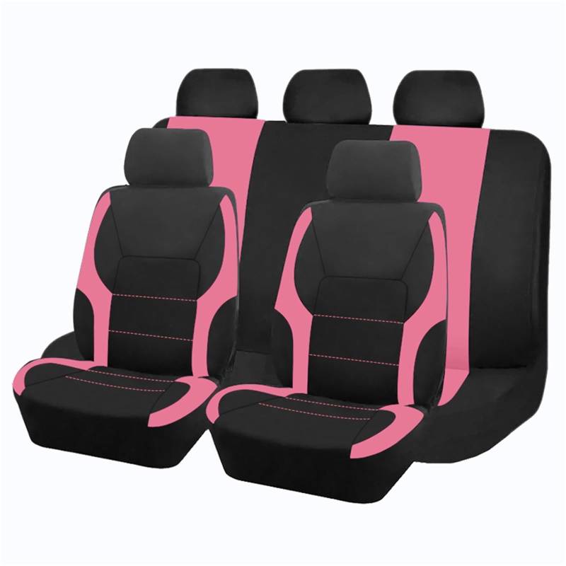 CQRBNE Autositzbezüge Universelle Polyester-Autositzbezüge Sportliches Design Für Die Meisten Autos SUVs LKWs Vierjahreszeiten-Sitzbezüge Auto-Schonbezüge(Pink 5 seat) von CQRBNE