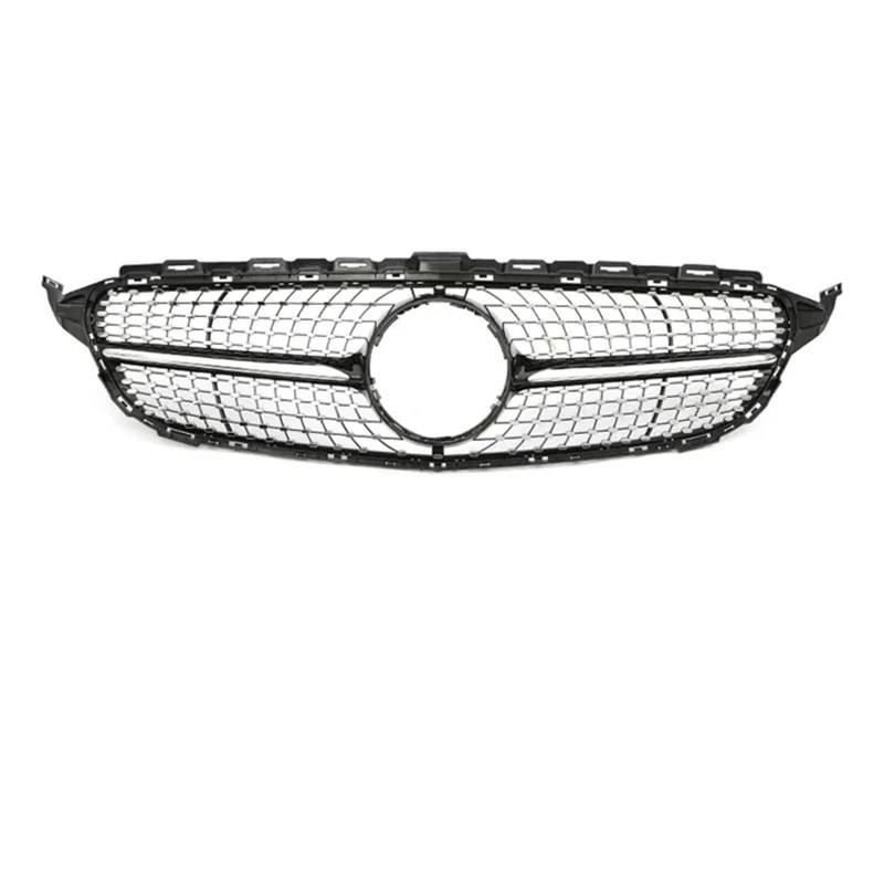 Front Bumper Grille Für Benz C Klasse W205 2015-2018 Auto Racing Kühlergrill Oberen Stoßfänger Haube Mesh Grill Auto-Frontgrill(Diamond B Without) von CQRBNE