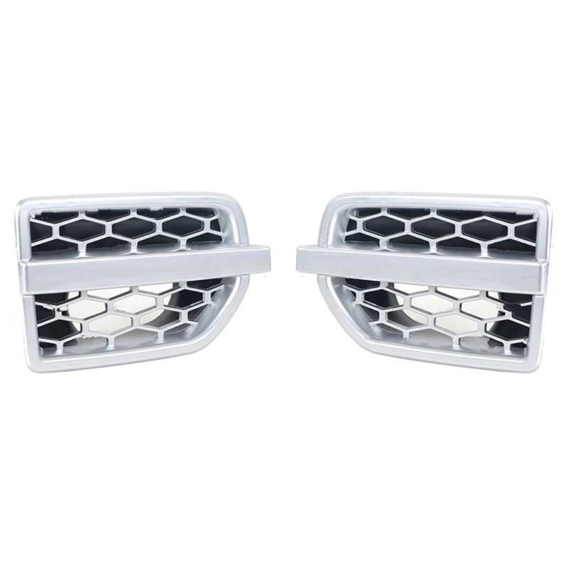 Front Bumper Grille Für Land Für Rover LR4 2010-2016 Auto Seitengitter Lufteinlass Kotflügelöffnungen Grill Stoßstange Glanz Schwarz Silber Auto-Frontgrill(Silver 1 Pair) von CQRBNE