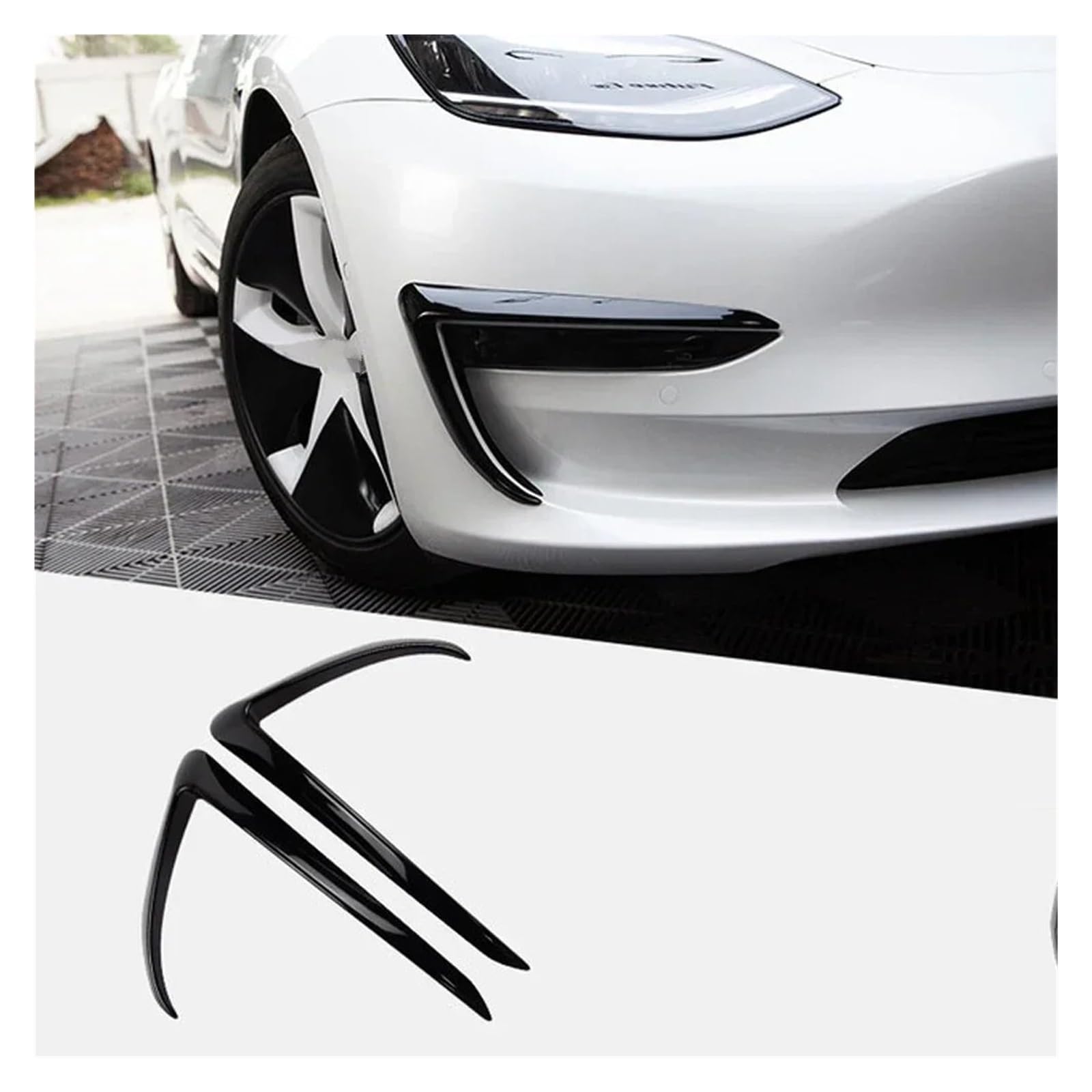 Front Bumper Grille Für Tesla Für Modell 3 Y 2023 Matte Carbon Fiber ABS Schwarz Weiß Auto Zubehör Front Blade Trim Auto-Frontgrill(Schwarz) von CQRBNE