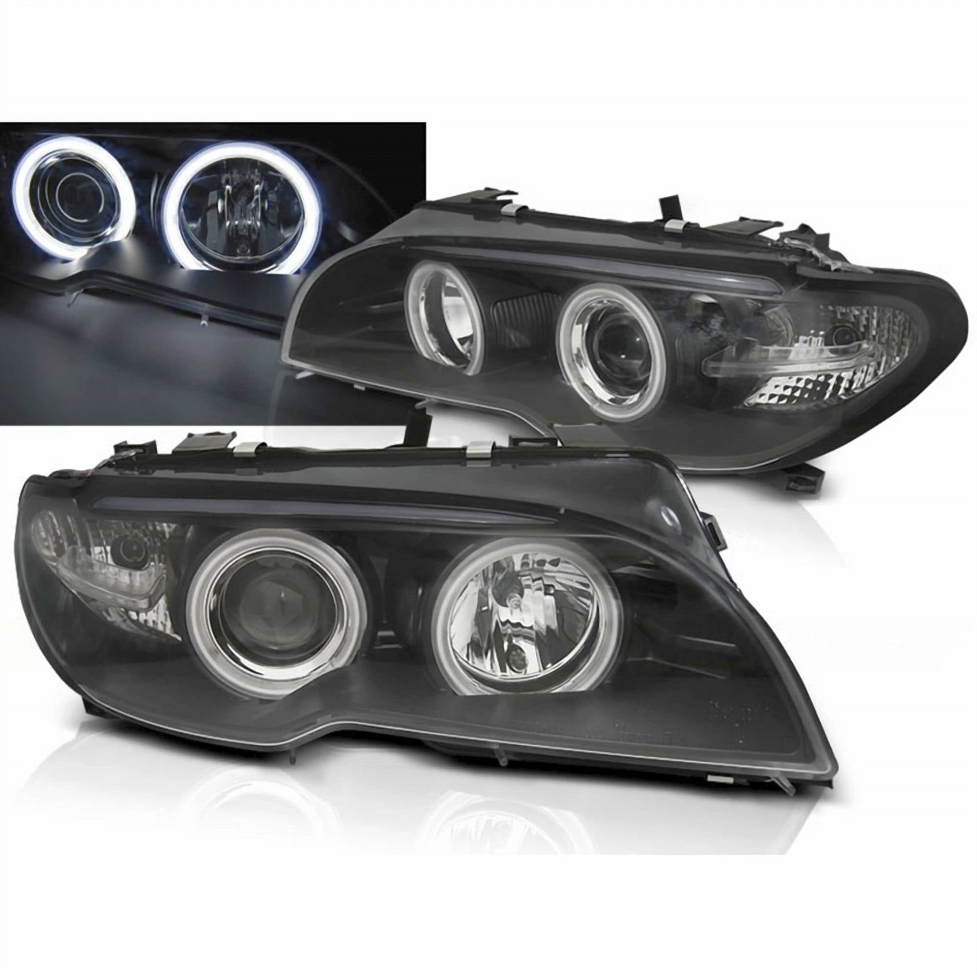 Xenon Scheinwerfer Set CCFL Angel Eyes schwarz für BMW E46 04.2003-2006 Coupe Cabrio von CR-Lights