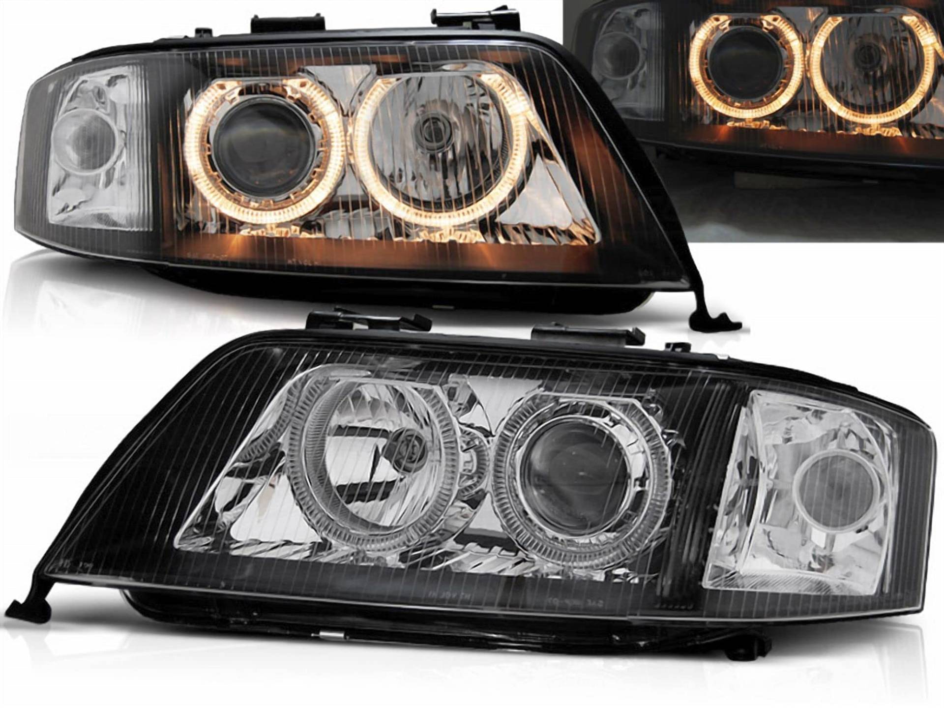 Angel Eyes Scheinwerfer Set in schwarz für Audi A6 05.1997-06.2001 von CR-Lights