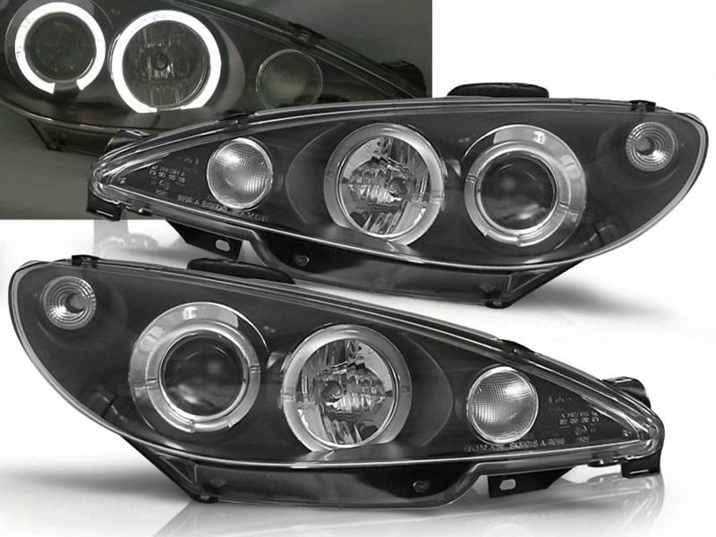 CR-Lights Angel Eyes Scheinwerfer Set für Peugeot 206 1998-2007 schwarz von CR-Lights