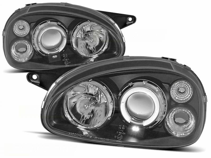 CR-Lights Angel Eyes Scheinwerfer Set in schwarz für Opel Corsa B 02.1993-10.2000 von CR-Lights