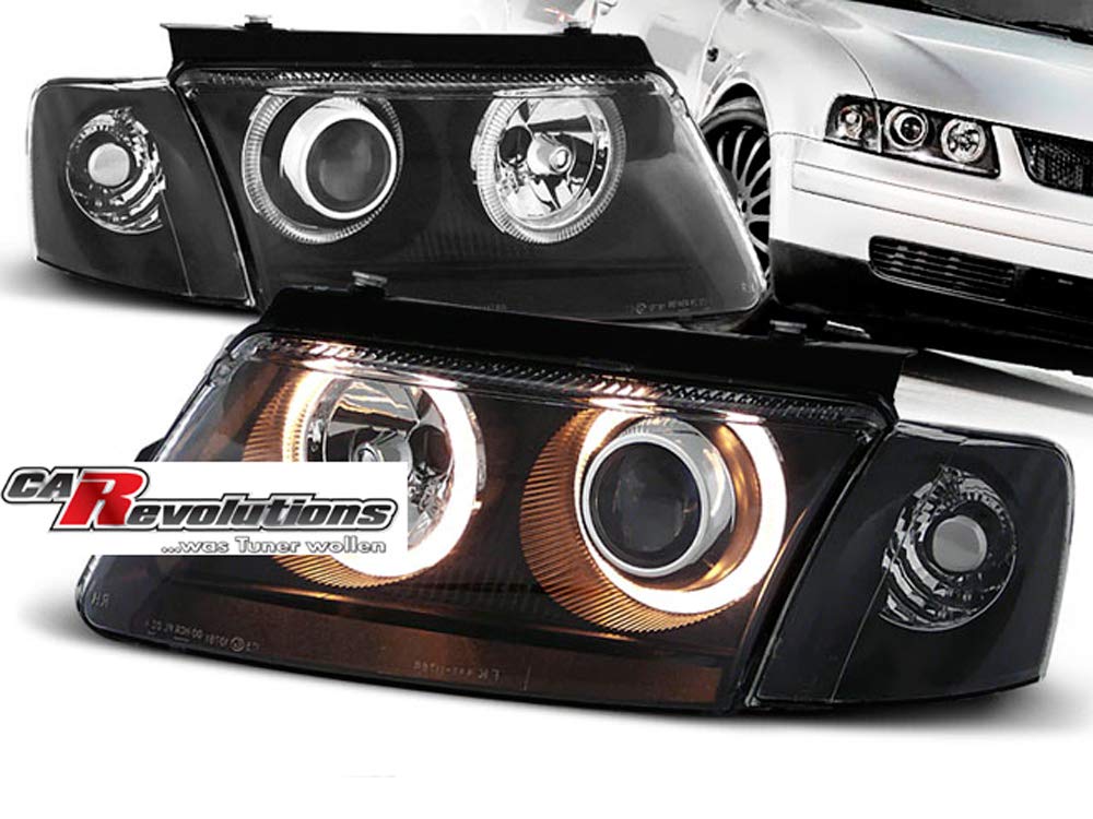 CR-Lights Angel Eyes Scheinwerfer Set in schwarz für VW Passat B5 3B 11.1996-08.2000 von CR-Lights