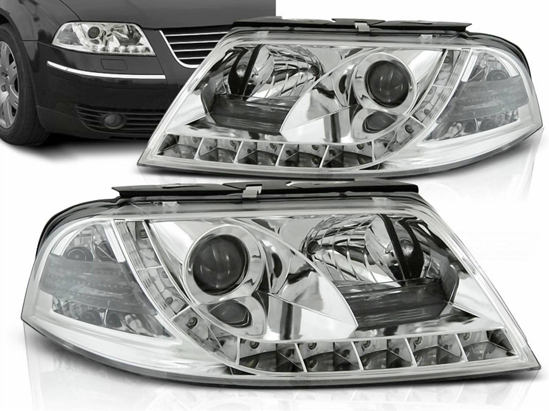 CR-Lights Led Scheinwerfer Set in chrom für VW Passat 3BG 09.2000-03.2005 von CR-Lights