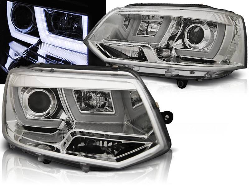 CR-Lights Led Tagfahrlicht Light Tube Scheinwerfer Set in chrom für VW T5 GP 2010-2015 von CR-Lights