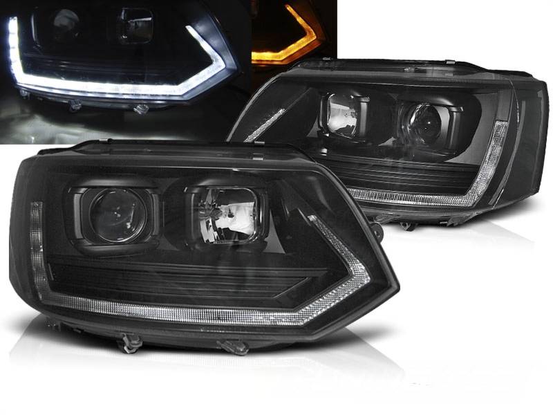 CR-Lights Led Tagfahrlicht Light Tube Scheinwerfer Set schwarz für VW T5 GP 2010-2015 von CR-Lights