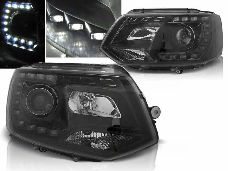 Tuning-Tec Led Tagfahrlicht Scheinwerfer in schwarz für VW T5 GP 2010-2015 von Tuning-Tec