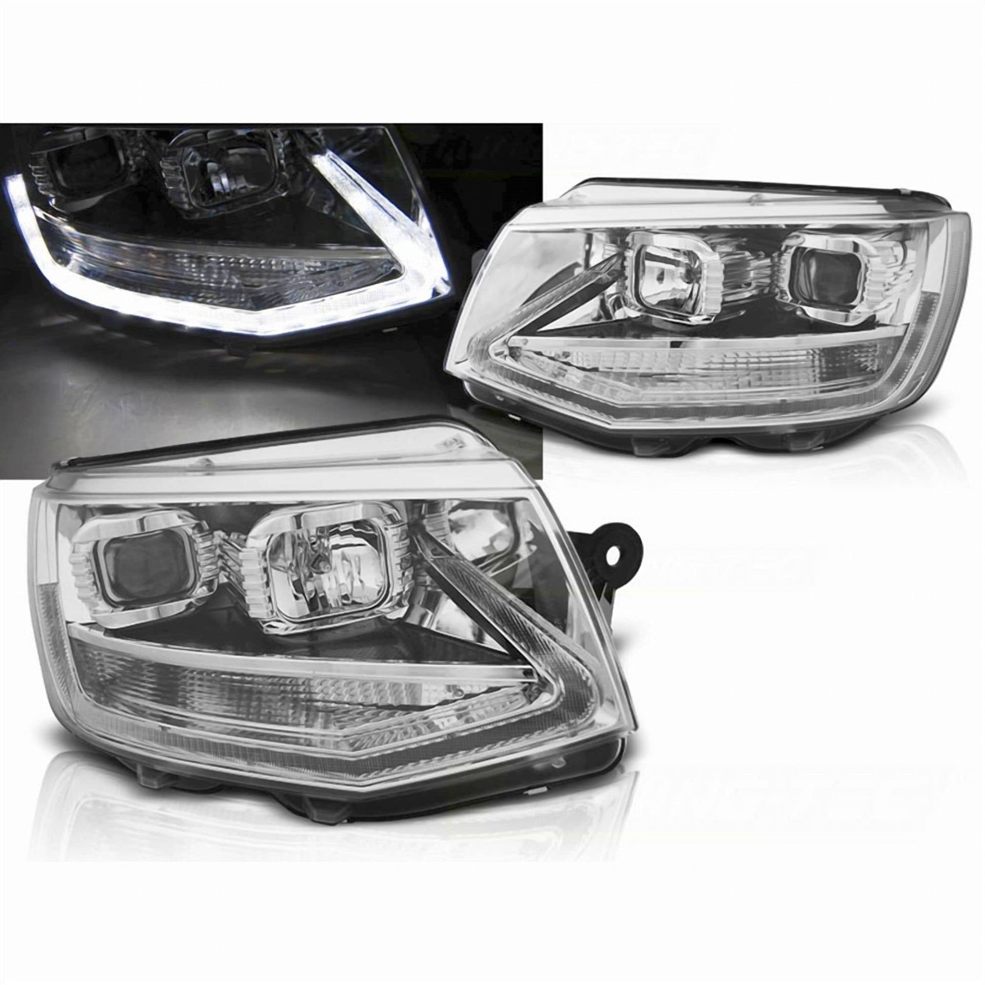 CR-Lights Led Tagfahrlicht Voll LED Look Scheinwerfer in chrom für VW T6 2015-2019 von CR-Lights