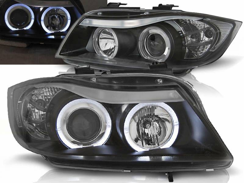 LED Angel Eyes Scheinwerfer Set für BMW E90/E91 3er 2005-09.2008 schwarz von CR-Lights